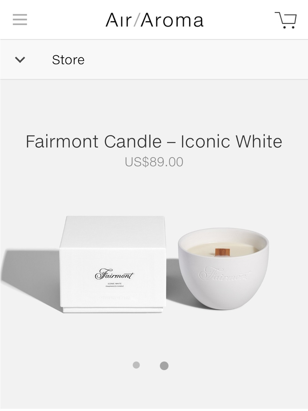 NIB Air/Aroma Fairmont Iconic White Fragranced Candle
